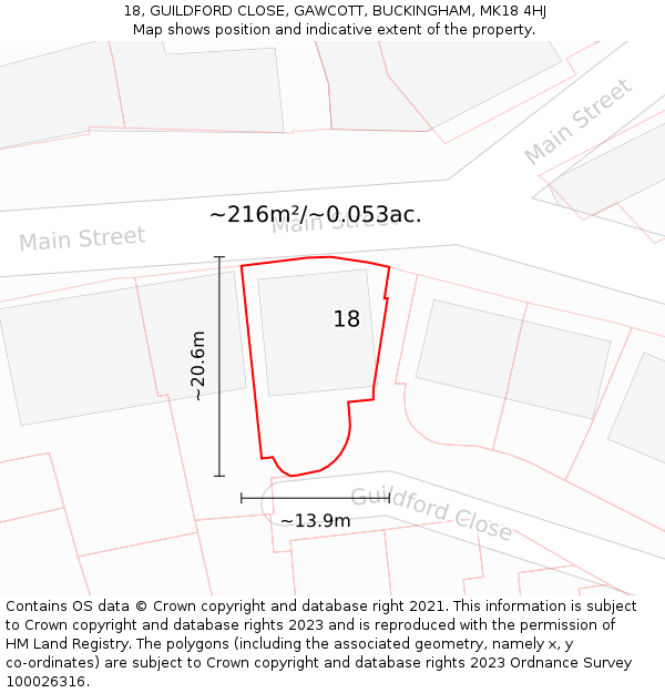 18, GUILDFORD CLOSE, GAWCOTT, BUCKINGHAM, MK18 4HJ: Plot and title map