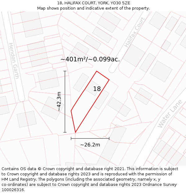 18, HALIFAX COURT, YORK, YO30 5ZE: Plot and title map