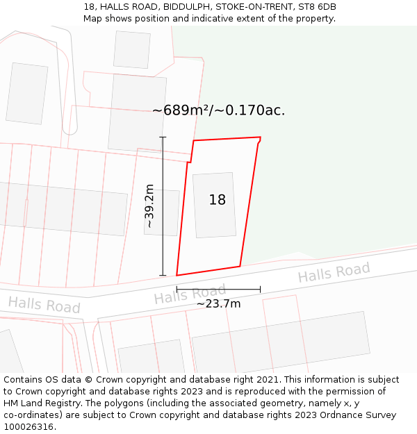 18, HALLS ROAD, BIDDULPH, STOKE-ON-TRENT, ST8 6DB: Plot and title map