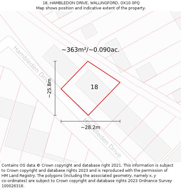 18, HAMBLEDON DRIVE, WALLINGFORD, OX10 0PQ: Plot and title map