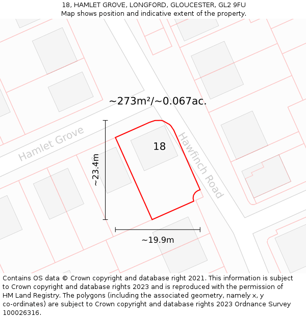 18, HAMLET GROVE, LONGFORD, GLOUCESTER, GL2 9FU: Plot and title map