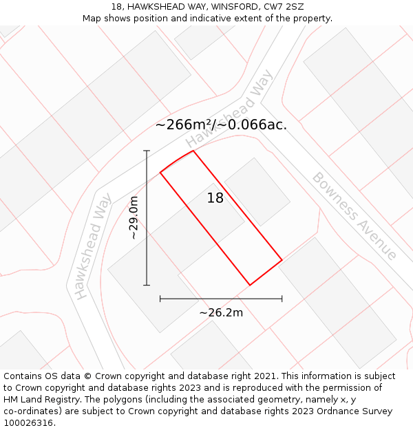 18, HAWKSHEAD WAY, WINSFORD, CW7 2SZ: Plot and title map