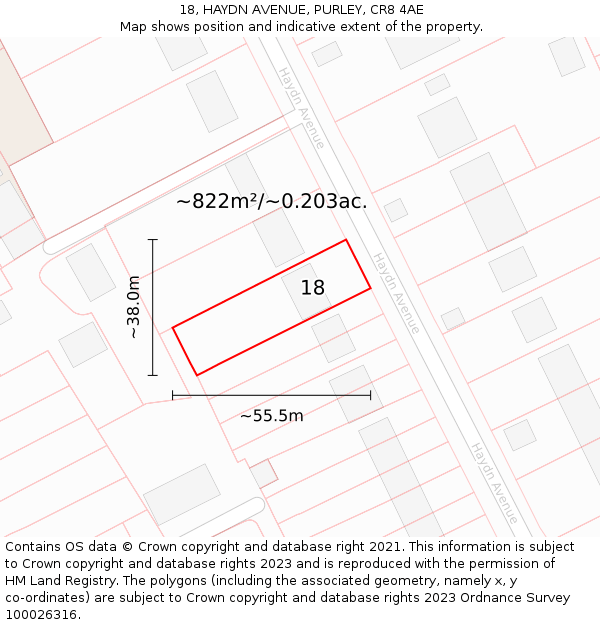 18, HAYDN AVENUE, PURLEY, CR8 4AE: Plot and title map