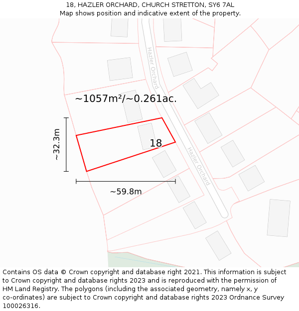 18, HAZLER ORCHARD, CHURCH STRETTON, SY6 7AL: Plot and title map