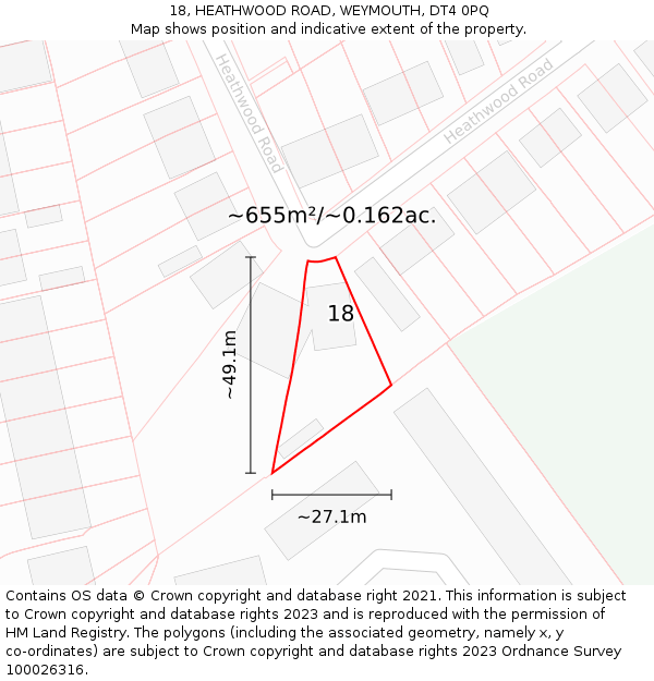 18, HEATHWOOD ROAD, WEYMOUTH, DT4 0PQ: Plot and title map