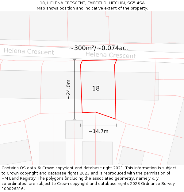 18, HELENA CRESCENT, FAIRFIELD, HITCHIN, SG5 4SA: Plot and title map