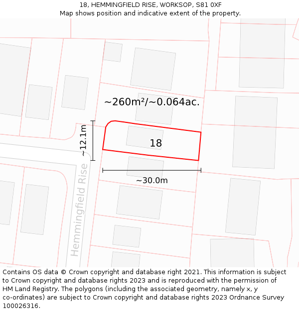 18, HEMMINGFIELD RISE, WORKSOP, S81 0XF: Plot and title map