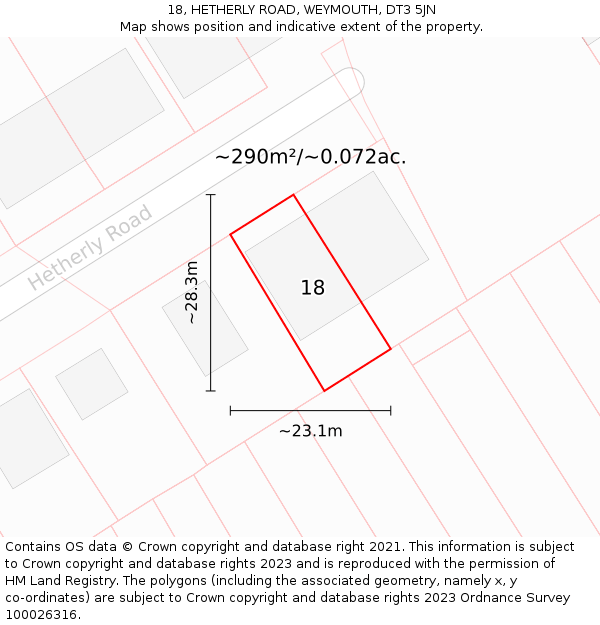 18, HETHERLY ROAD, WEYMOUTH, DT3 5JN: Plot and title map