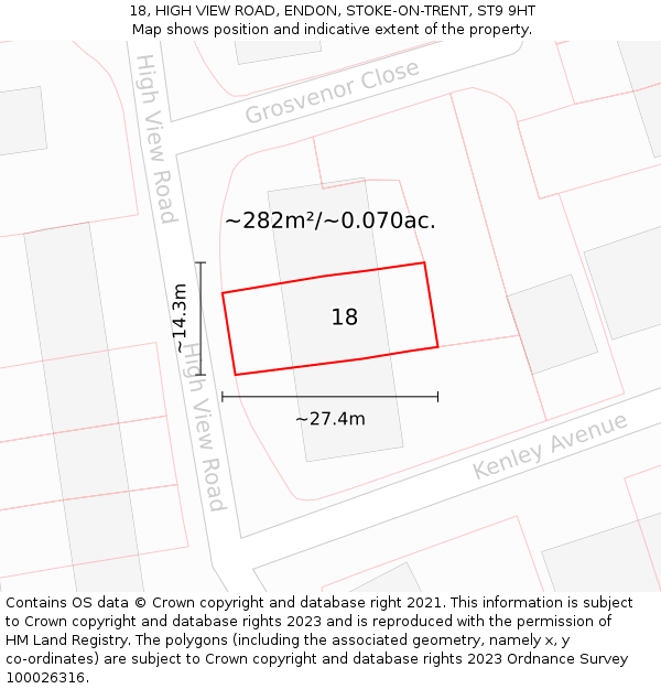 18, HIGH VIEW ROAD, ENDON, STOKE-ON-TRENT, ST9 9HT: Plot and title map