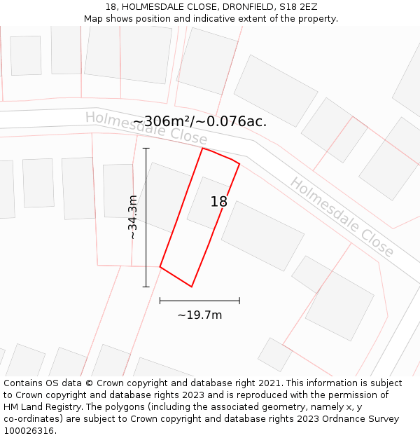 18, HOLMESDALE CLOSE, DRONFIELD, S18 2EZ: Plot and title map