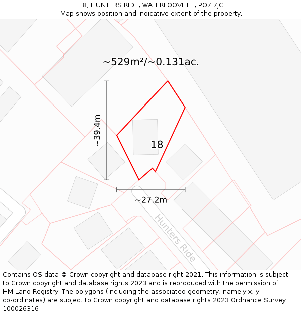 18, HUNTERS RIDE, WATERLOOVILLE, PO7 7JG: Plot and title map