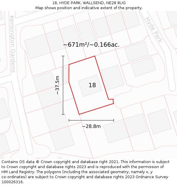 18, HYDE PARK, WALLSEND, NE28 8UG: Plot and title map