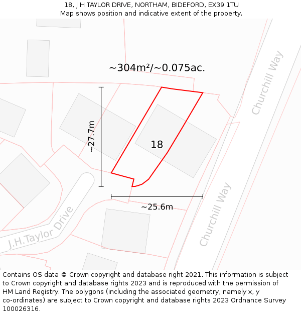 18, J H TAYLOR DRIVE, NORTHAM, BIDEFORD, EX39 1TU: Plot and title map