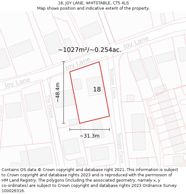 18, JOY LANE, WHITSTABLE, CT5 4LS: Plot and title map