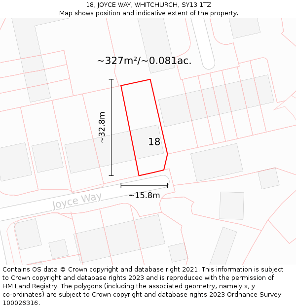 18, JOYCE WAY, WHITCHURCH, SY13 1TZ: Plot and title map