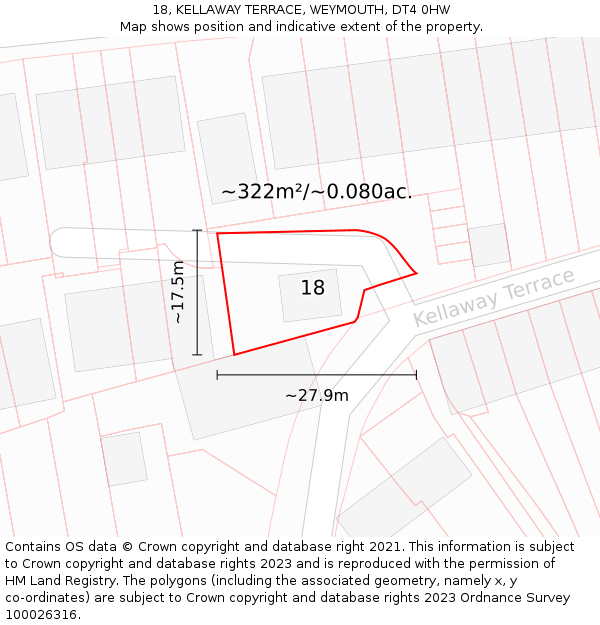 18, KELLAWAY TERRACE, WEYMOUTH, DT4 0HW: Plot and title map