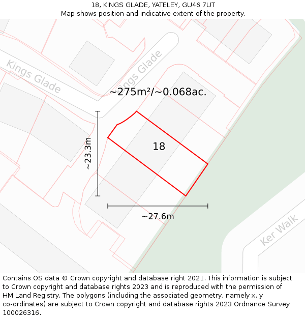 18, KINGS GLADE, YATELEY, GU46 7UT: Plot and title map