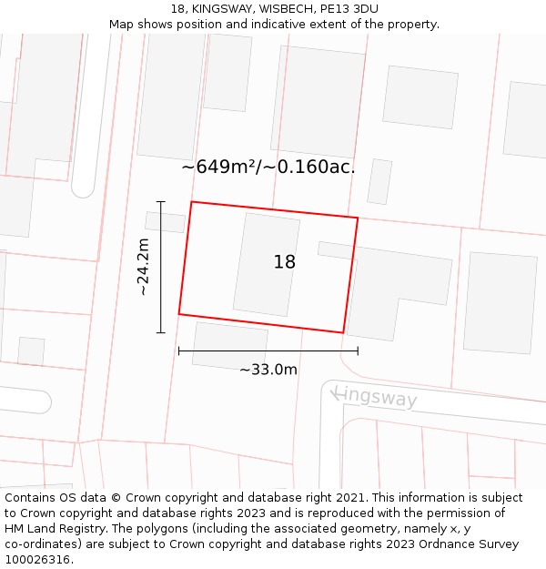 18, KINGSWAY, WISBECH, PE13 3DU: Plot and title map