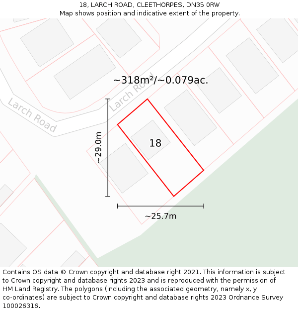 18, LARCH ROAD, CLEETHORPES, DN35 0RW: Plot and title map