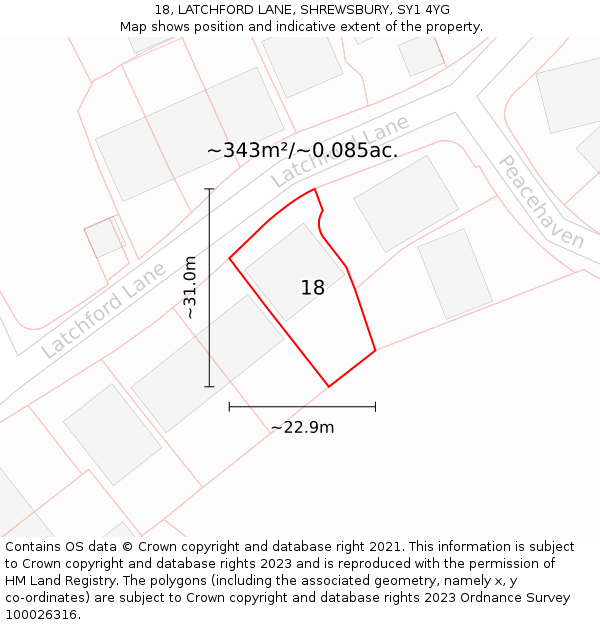 18, LATCHFORD LANE, SHREWSBURY, SY1 4YG: Plot and title map