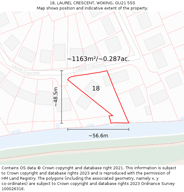 18, LAUREL CRESCENT, WOKING, GU21 5SS: Plot and title map