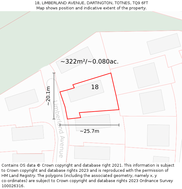 18, LIMBERLAND AVENUE, DARTINGTON, TOTNES, TQ9 6FT: Plot and title map