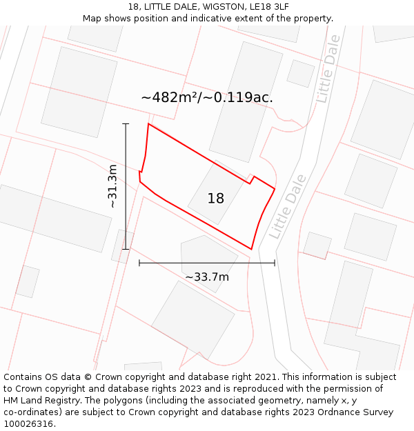 18, LITTLE DALE, WIGSTON, LE18 3LF: Plot and title map