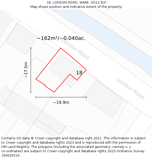 18, LONDON ROAD, WARE, SG12 9LP: Plot and title map