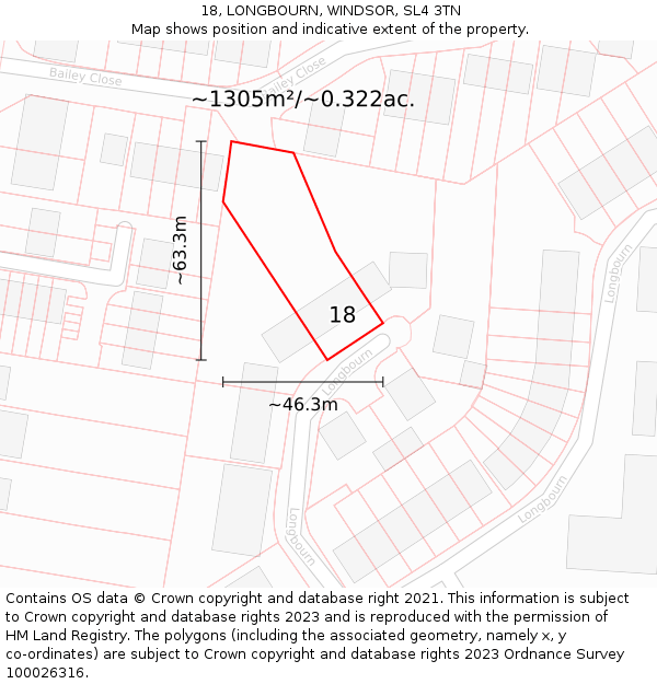 18, LONGBOURN, WINDSOR, SL4 3TN: Plot and title map