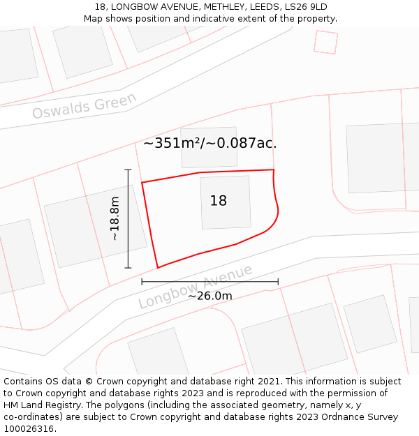 18, LONGBOW AVENUE, METHLEY, LEEDS, LS26 9LD: Plot and title map