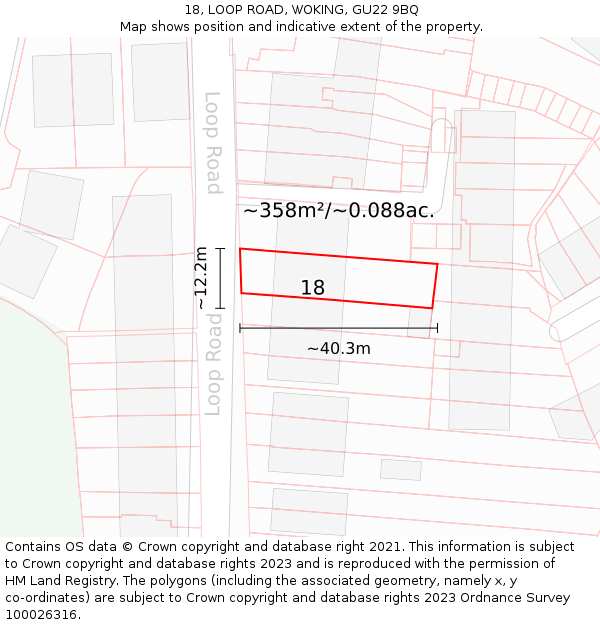 18, LOOP ROAD, WOKING, GU22 9BQ: Plot and title map