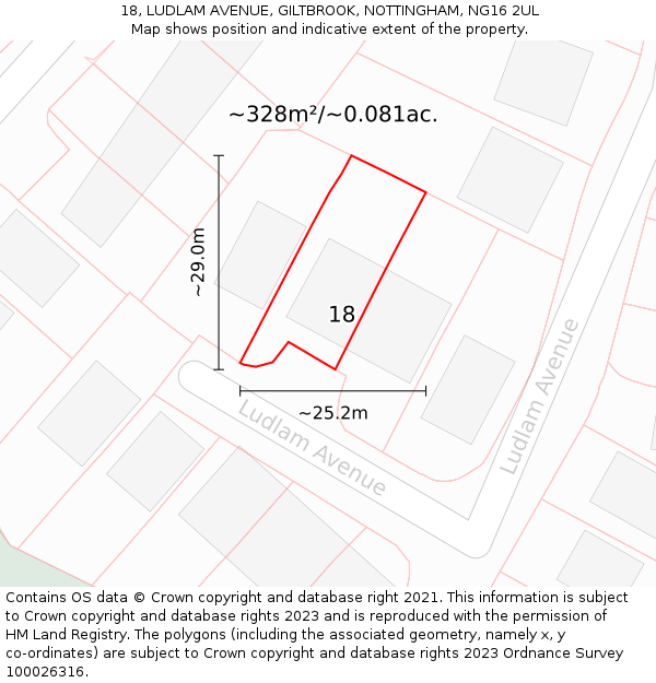 18, LUDLAM AVENUE, GILTBROOK, NOTTINGHAM, NG16 2UL: Plot and title map