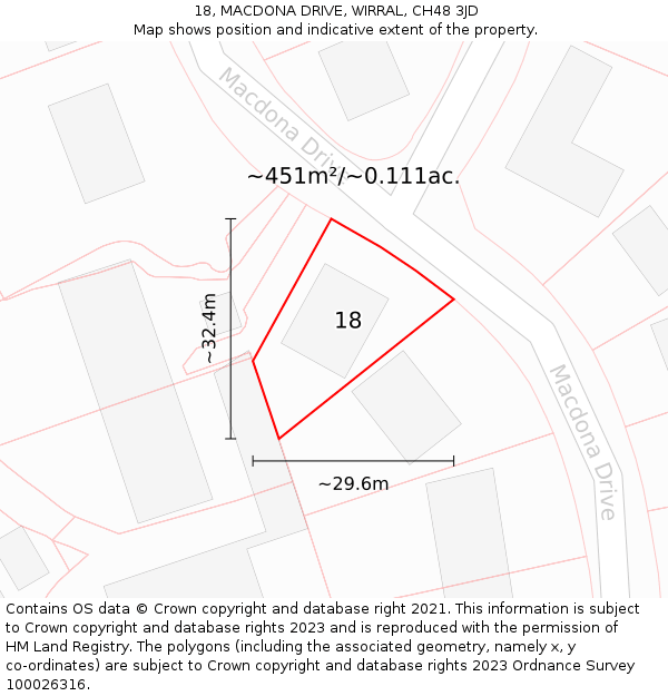 18, MACDONA DRIVE, WIRRAL, CH48 3JD: Plot and title map