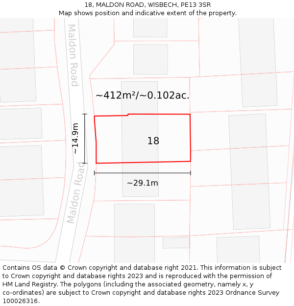 18, MALDON ROAD, WISBECH, PE13 3SR: Plot and title map