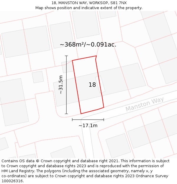 18, MANSTON WAY, WORKSOP, S81 7NX: Plot and title map