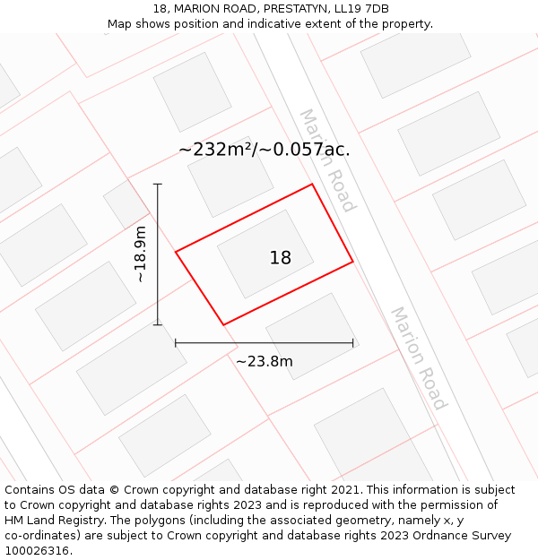 18, MARION ROAD, PRESTATYN, LL19 7DB: Plot and title map