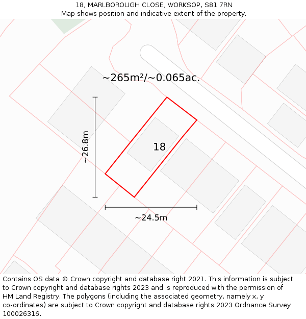 18, MARLBOROUGH CLOSE, WORKSOP, S81 7RN: Plot and title map