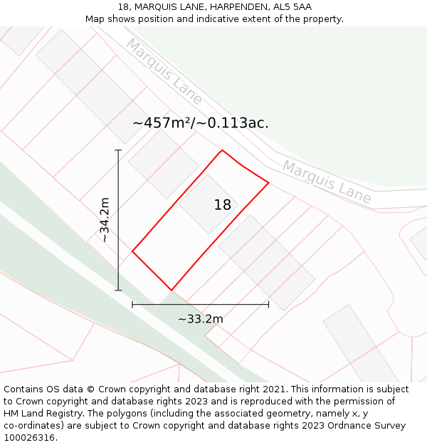 18, MARQUIS LANE, HARPENDEN, AL5 5AA: Plot and title map