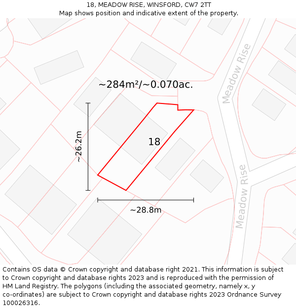 18, MEADOW RISE, WINSFORD, CW7 2TT: Plot and title map