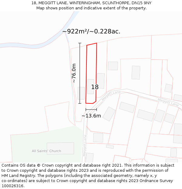 18, MEGGITT LANE, WINTERINGHAM, SCUNTHORPE, DN15 9NY: Plot and title map