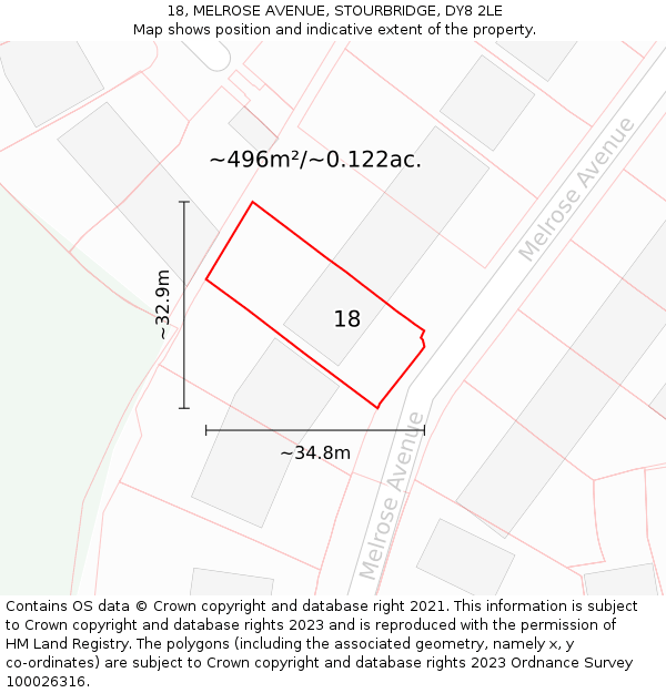 18, MELROSE AVENUE, STOURBRIDGE, DY8 2LE: Plot and title map