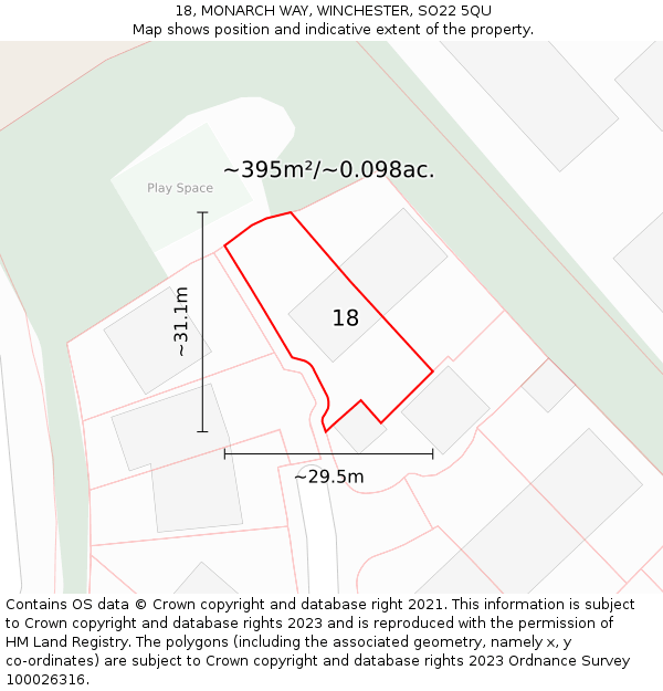 18, MONARCH WAY, WINCHESTER, SO22 5QU: Plot and title map