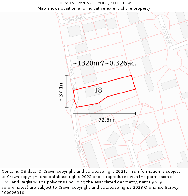 18, MONK AVENUE, YORK, YO31 1BW: Plot and title map