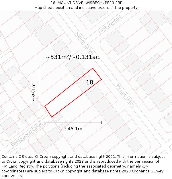 18, MOUNT DRIVE, WISBECH, PE13 2BP: Plot and title map