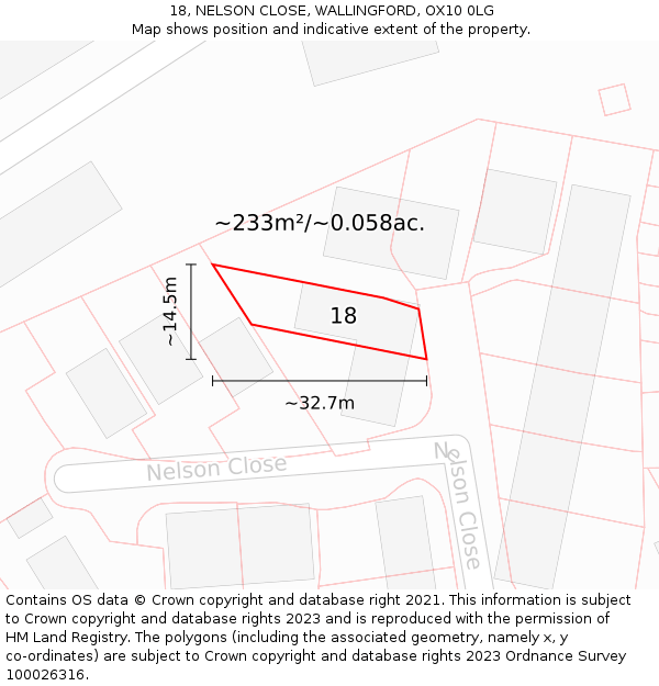 18, NELSON CLOSE, WALLINGFORD, OX10 0LG: Plot and title map