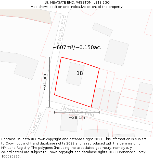 18, NEWGATE END, WIGSTON, LE18 2GG: Plot and title map