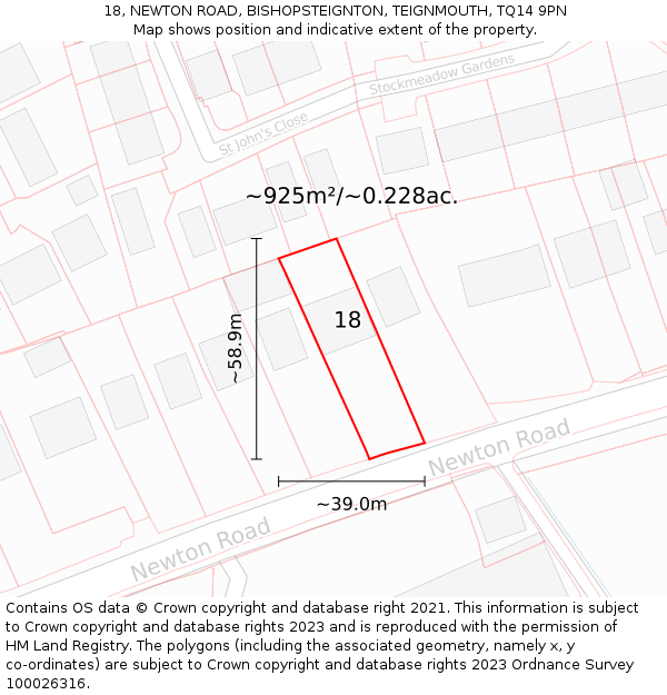 18, NEWTON ROAD, BISHOPSTEIGNTON, TEIGNMOUTH, TQ14 9PN: Plot and title map