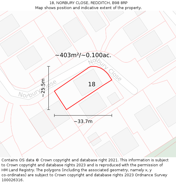 18, NORBURY CLOSE, REDDITCH, B98 8RP: Plot and title map