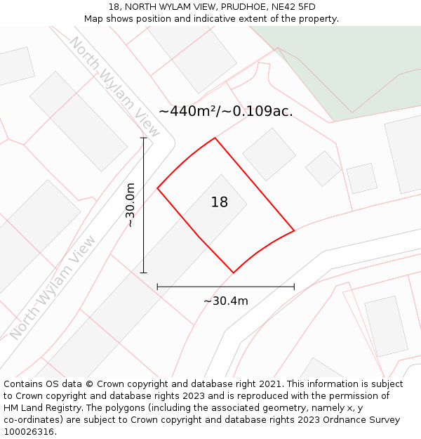 18, NORTH WYLAM VIEW, PRUDHOE, NE42 5FD: Plot and title map