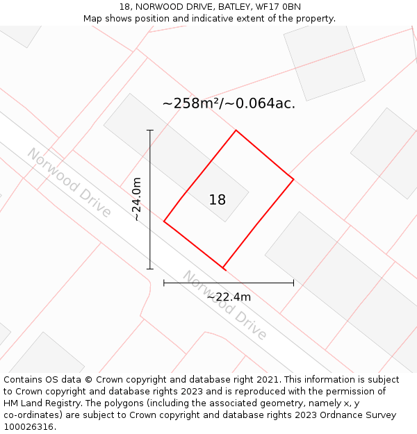 18, NORWOOD DRIVE, BATLEY, WF17 0BN: Plot and title map